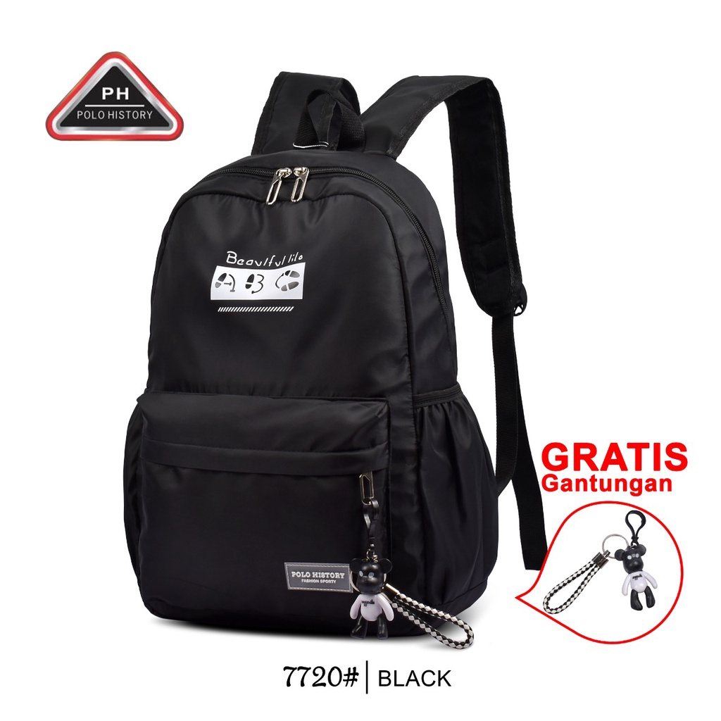 ( PH ) Tas Sekolah Import  Polo History 7720 -18  Tas Ransel Wanita Tas Travelling Free Gantungan