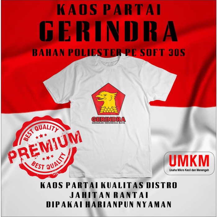 Kaos Partai Gerindra Bahan Polyester PE Soft