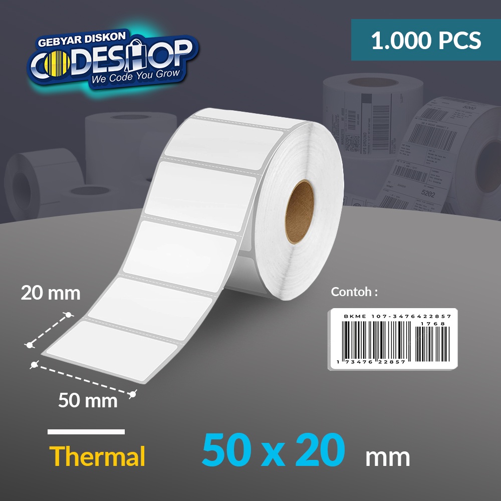 

Codeshop Label Thermal 50 x 20 mm 1 Line Stiker Printer Barcode Core 1 Inch isi 1000 Pcs