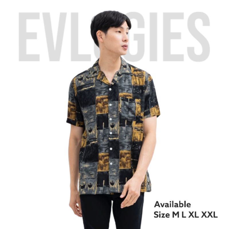 Kemeja Pantai Pria Surfing Lengan Pendek Cowok Hem Premium Distro Print Motif Koran Baju Pantai vira