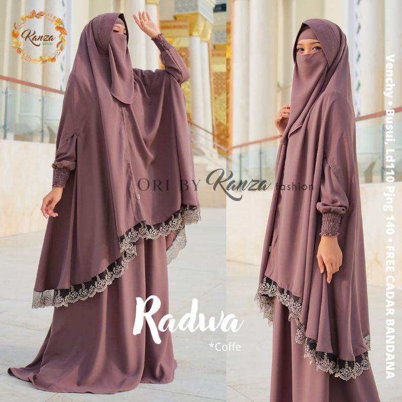 Gamis Terbaru Set Khimar Bolong Free Cadar RADWA by Kanza Bahan Vinchy