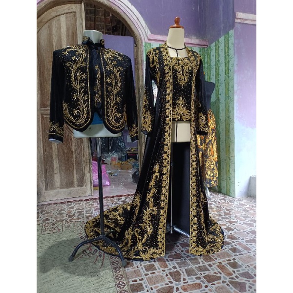 couple kebaya dan beskap bludru pengantin/couple bludru full  payet jepang
