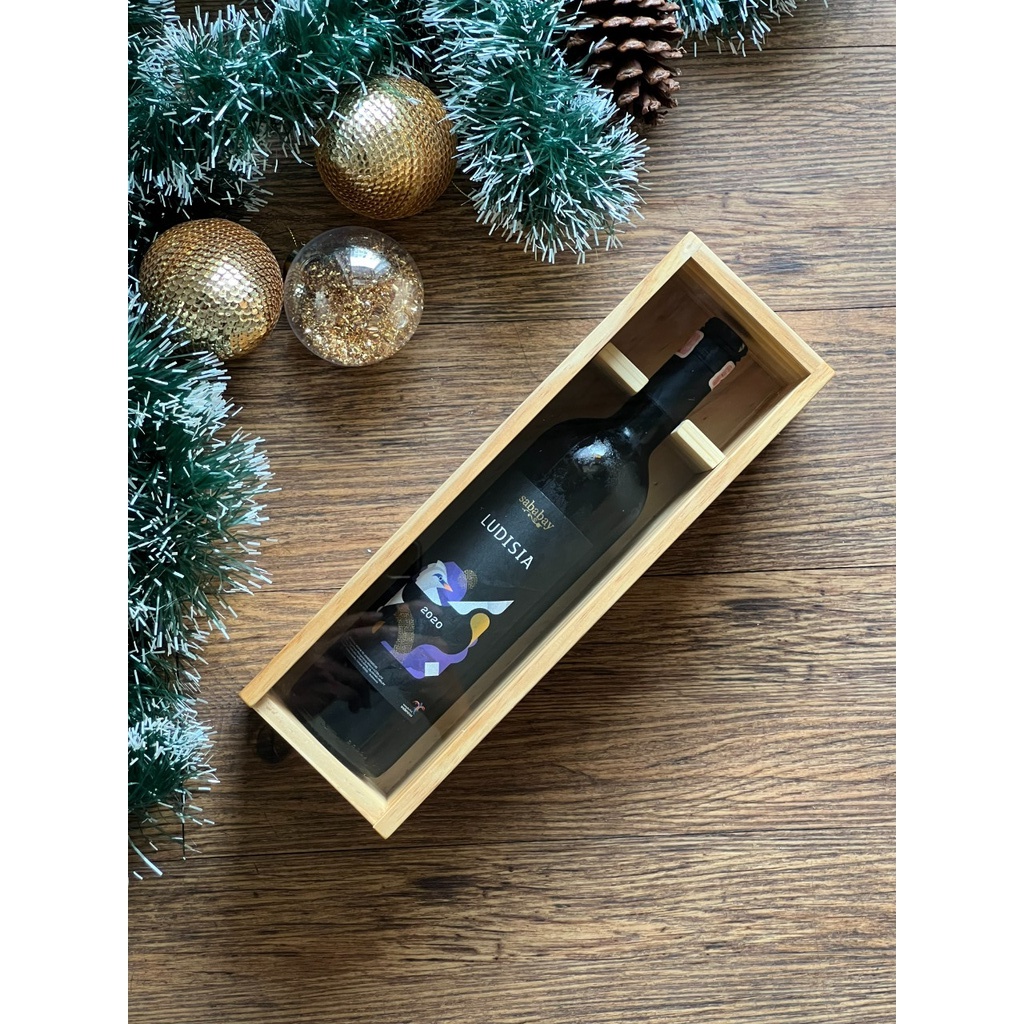 Wooden Wine Box Kayu Kotak Kayu Jati Belanda Botol Wine Tutup Akrilik Acrylic - Box Wine JL Tutup Akirilik (B)