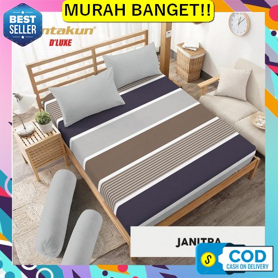 Bedcover 1 Set/Bedcover+Sprei Set Motif 2 Warna Abu Mix Coklat Tua Pol Kintakun Dluxe - Sprei Extra 