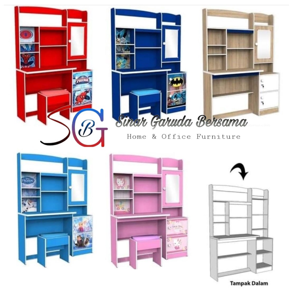 MEJA BELAJAR ANAK + KACA BANYAK PILIHAN GAMBAR UNTUK CEWEK / COWOK