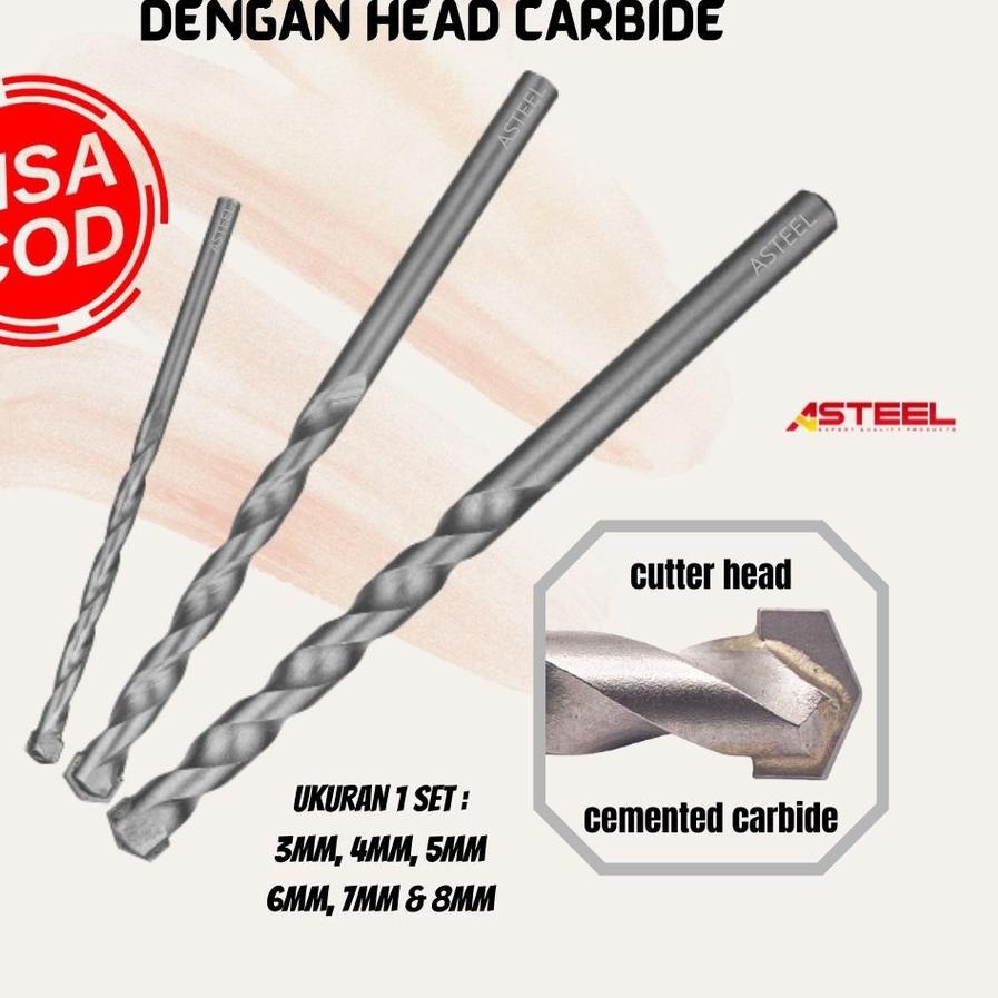 Terlaris Mata Bor Beton Set 6pcs Asteel -Mata Bor Beton Cemented Carbide - Mata Bor Tembok Beton Set