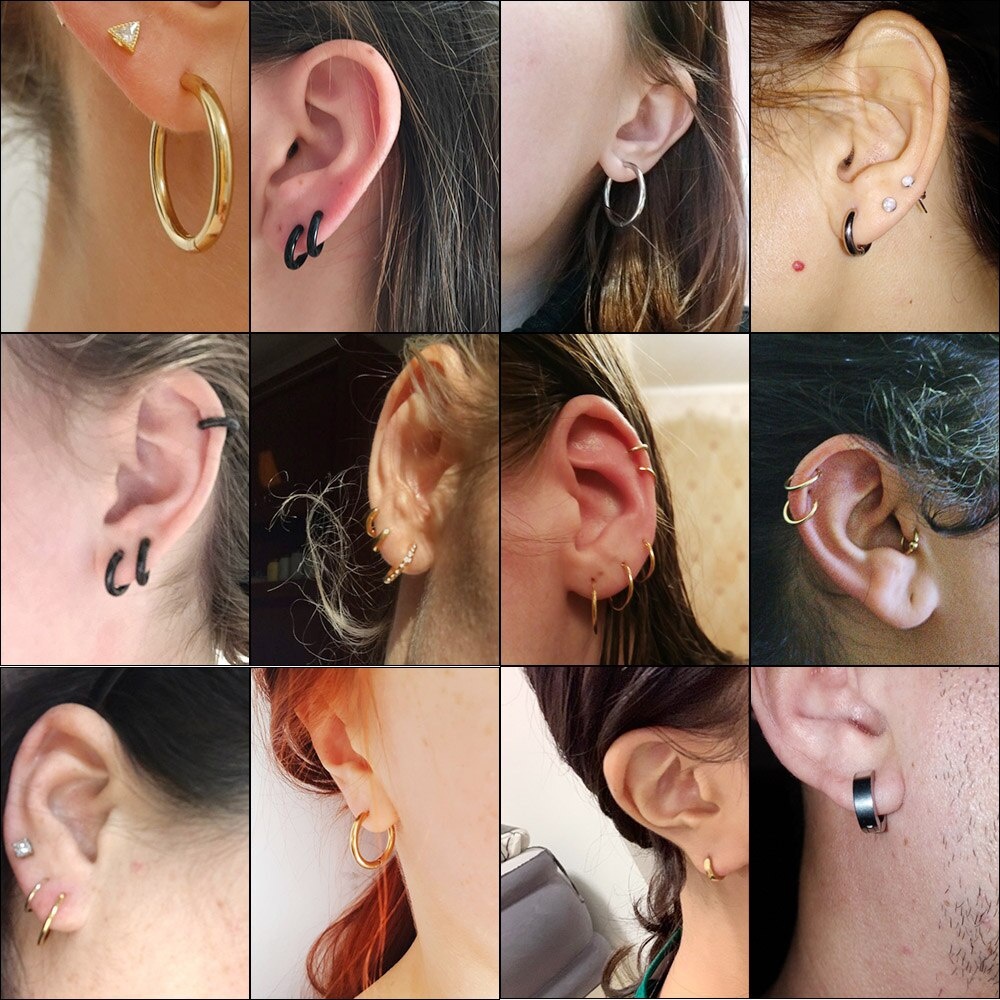 1pasang Anting Bulat Stainless Steel Tindik Tulang Rawan Telinga Anting Hoop Anting Lingkaran Bulat Hitam