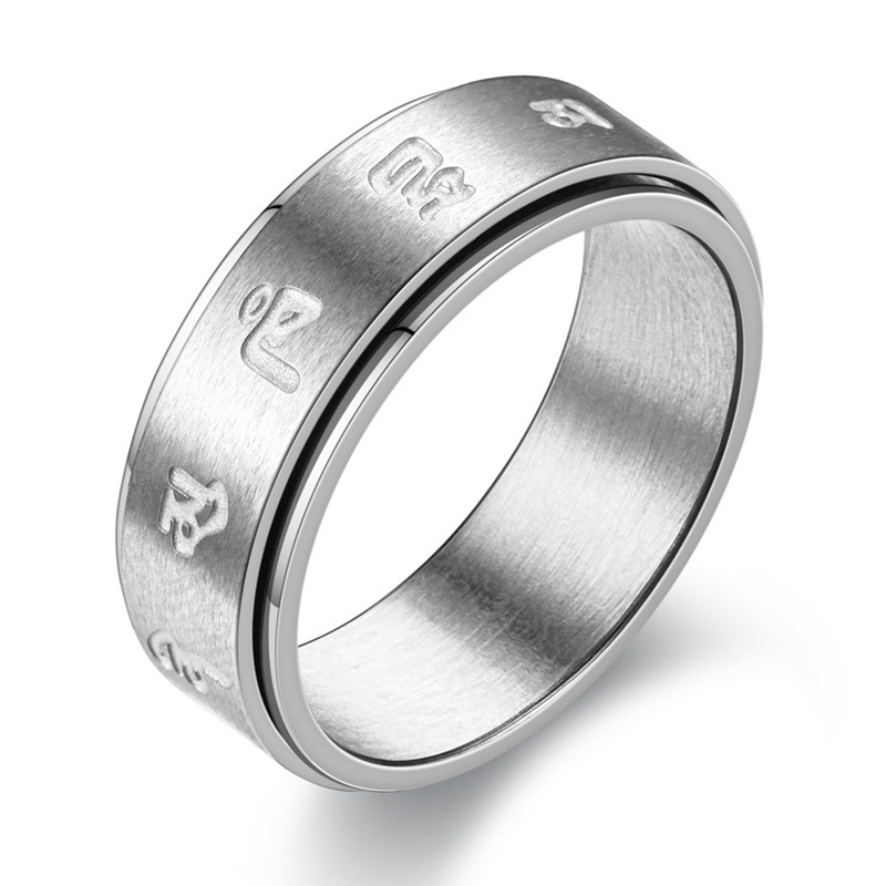 Enam Karakter Baru Mantra Berputar Cincin Kepribadian Anti- Stres Cincin Lebar 8mm Stainless Steel Rings Untuk Pria Hadiah Pesta