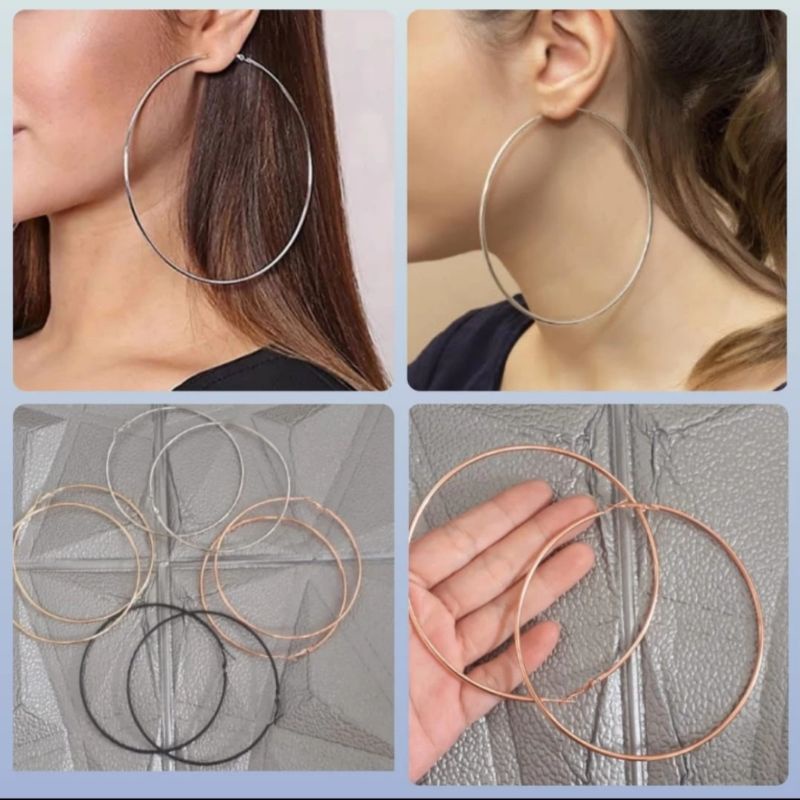 ANTING BULAT BESAR ANTING HOOP ANTING PESTA SILVER