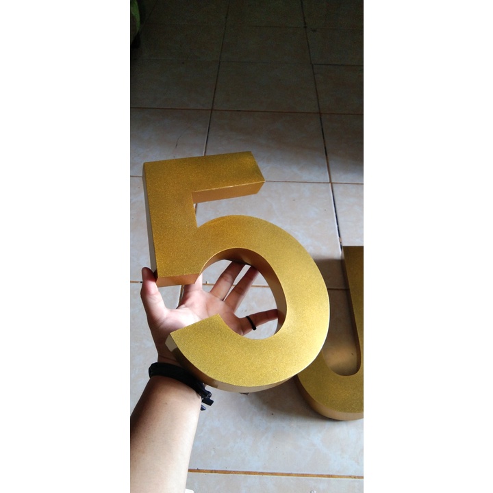Huruf Timbul Nomer Rumah 20 cm Stainless Gold Dope 1 Dimensi