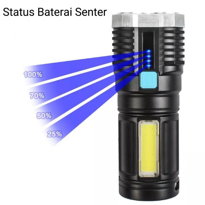 Lampu Senter LED 4 mata Senter LED Chargerable Senter Cas LED