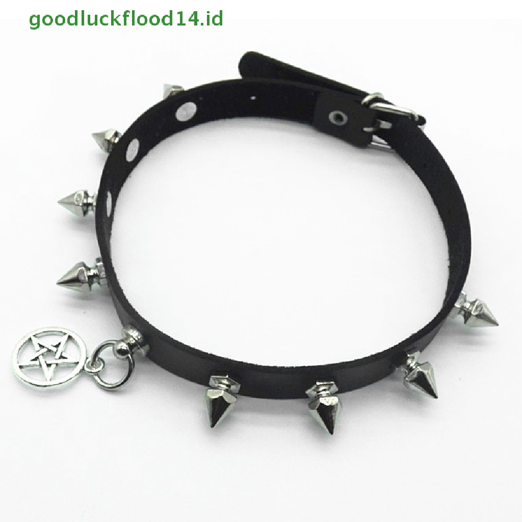 [GOOGFOUR] Gothic Bintang Liontin Rivet Choker Wanita Punk Kulit Neckalce Perhiasan Seksi [TOP]