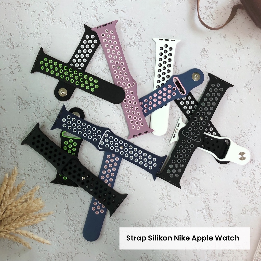 Strap Apple Watch Sports Silicone Breathable Band iWatch 3 4 5 6 7 Dua Warna