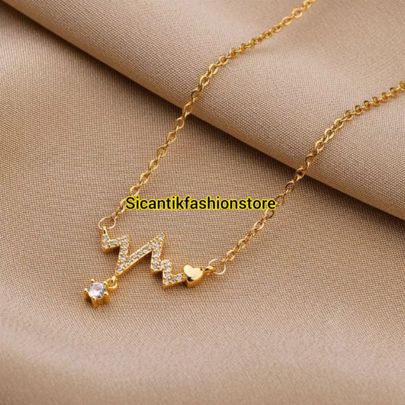 KALUNG TITANIUM WANITA LIONTIN DENYUT ASLI TITANIUM TRENDING ANTI KARAT SELAMANYA KALUNG TITANIUM FASHION STYLE WANITA KOREA PERHIASAN WANITA LAPIS EMAS PUTIH 925 ANTI KARAT SELAMANYA