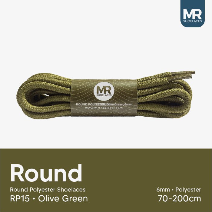 Original MR Shoelaces RP15 Olive Green Tali Sepatu Bulat Round 6mm  70cm 80cm 90cm 100cm 120cm 150dm 180cm 200cm Tali Sepatu Bulat Polyester Premium