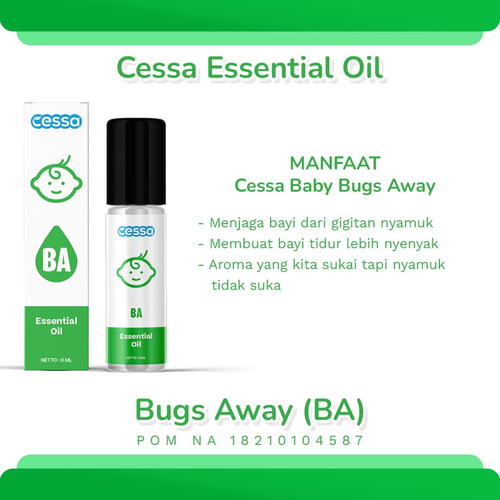 CESSA Essential Oil Baby (0-3 tahun) &amp; Kids (3-6 TH) / Bugs Away, Cough &amp; Flu, Fedrop / Cessa Essential Oil Kids (3-6 tahun) Happy Nose, Lenire, Bofit, Fever Drop, Itch Away / Cessa Roll On / Flu Batuk / Demam / Anti Nyamuk Serangga