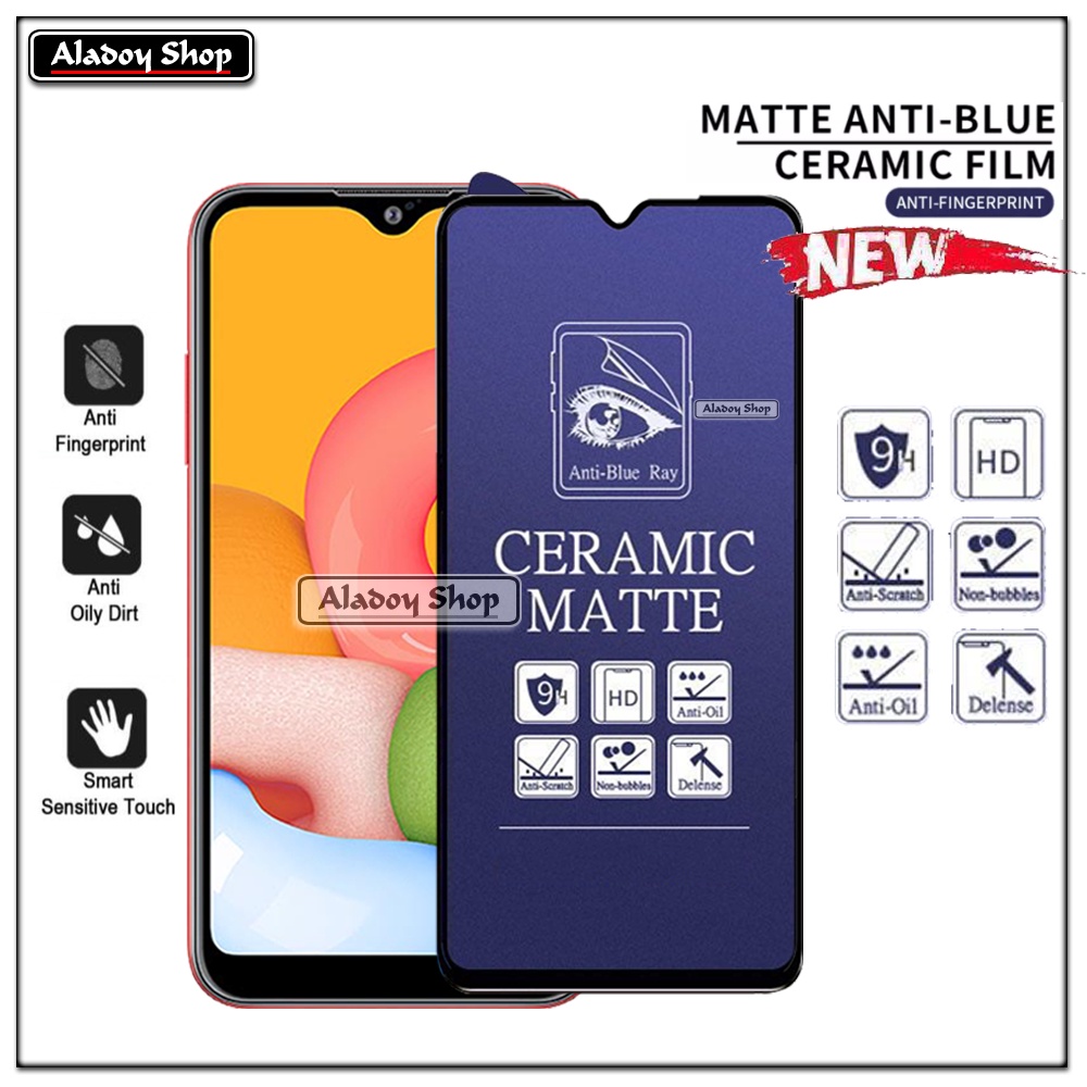 PAKET 3IN1 Anti Gores Blue Matte Anti Glare Samsung A01/M01 + Tempered Glass Camera dan Skin Carbon