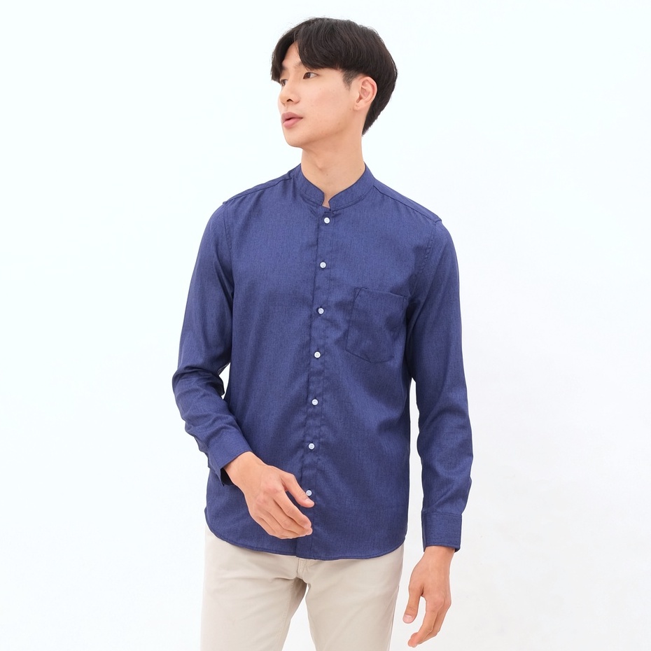 SANVANINA Kemeja Pria Polos Lengan Panjang Kerah Shanghai Biru | Khaby Blue Garment E-5100B