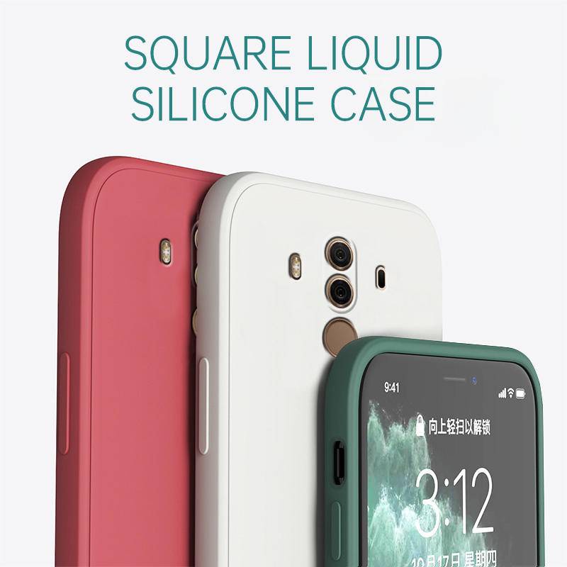 Original Case Silikon Cair Persegi Untuk Huawei Mate9 10 Pro Pelindung Kamera Handphone Lucu Penutup Belakang