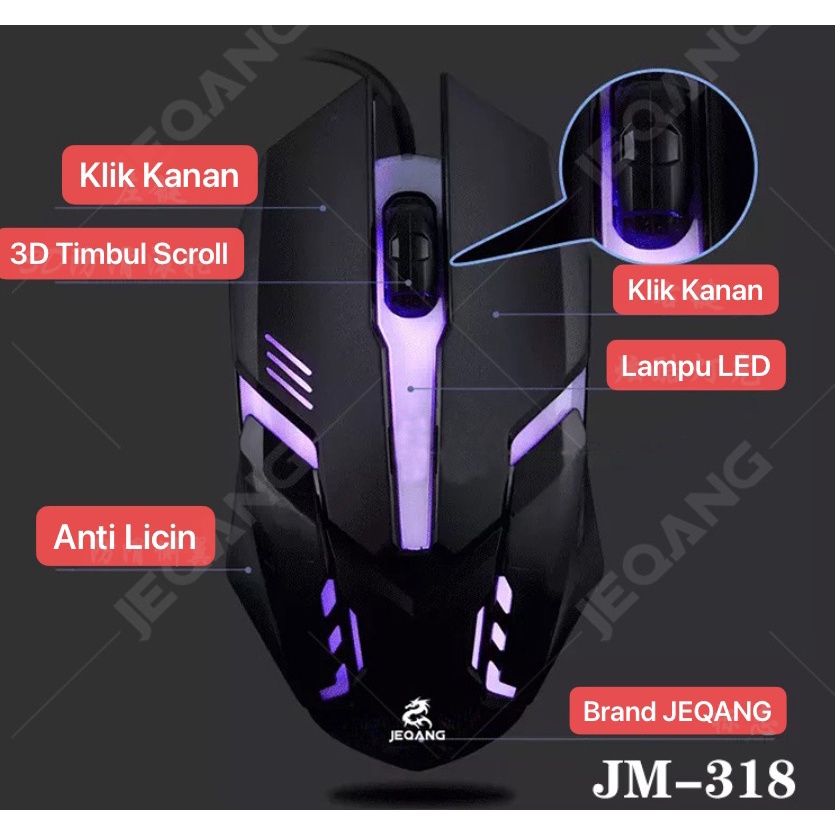 MOS-011 JM-318 Mouse Komputer PC Laptop Android TV Mouse Kabel USB Fitur Lampu LED Backlight for Computer Gamer Office Kantor