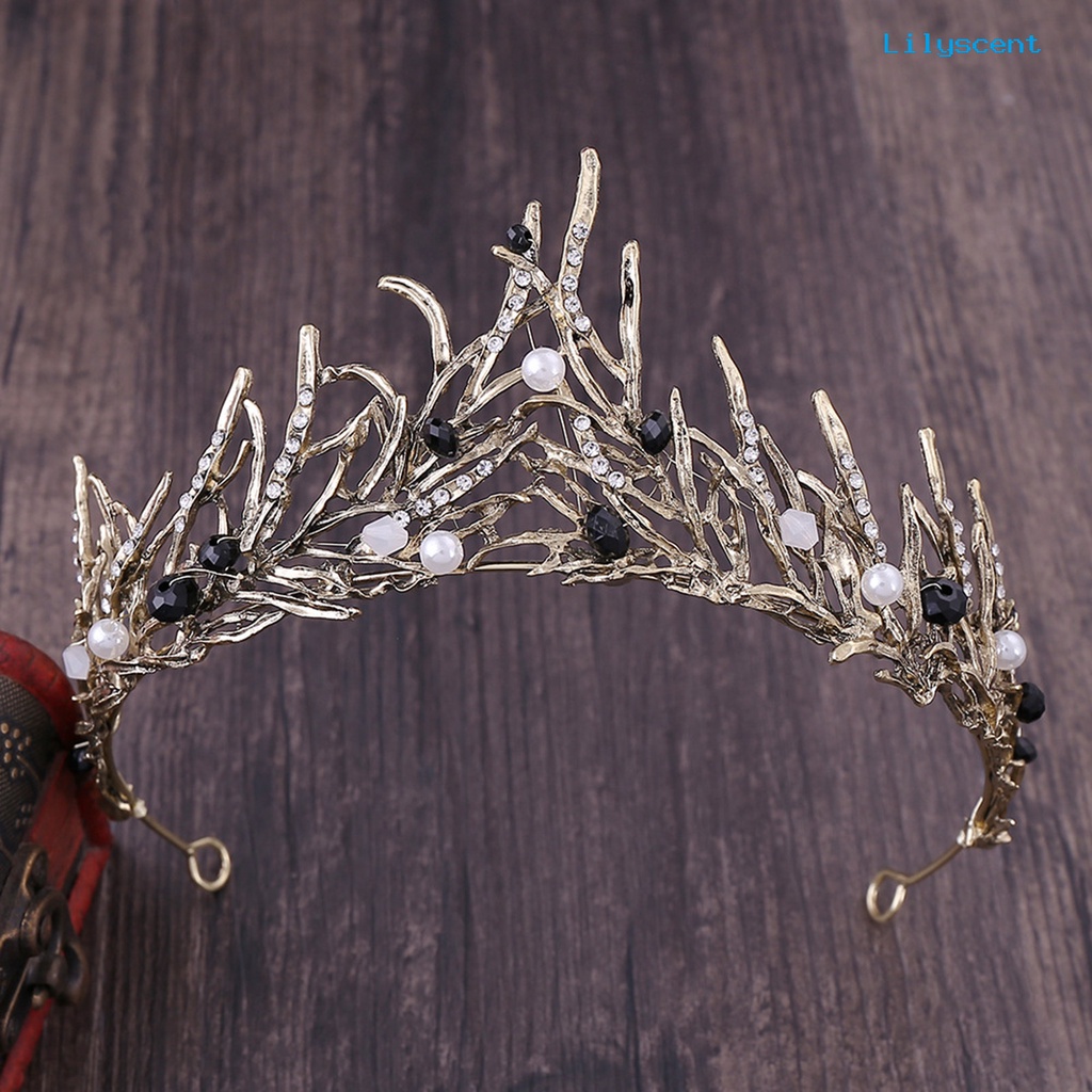 [LS]Princess Mahkota Rambut&lt;Unk&gt;S Bentuk Manik-Manik Handmade Mutiara Imitasi Berlian Imitasi Mahkota Pengantin Pernikahan Tiaras