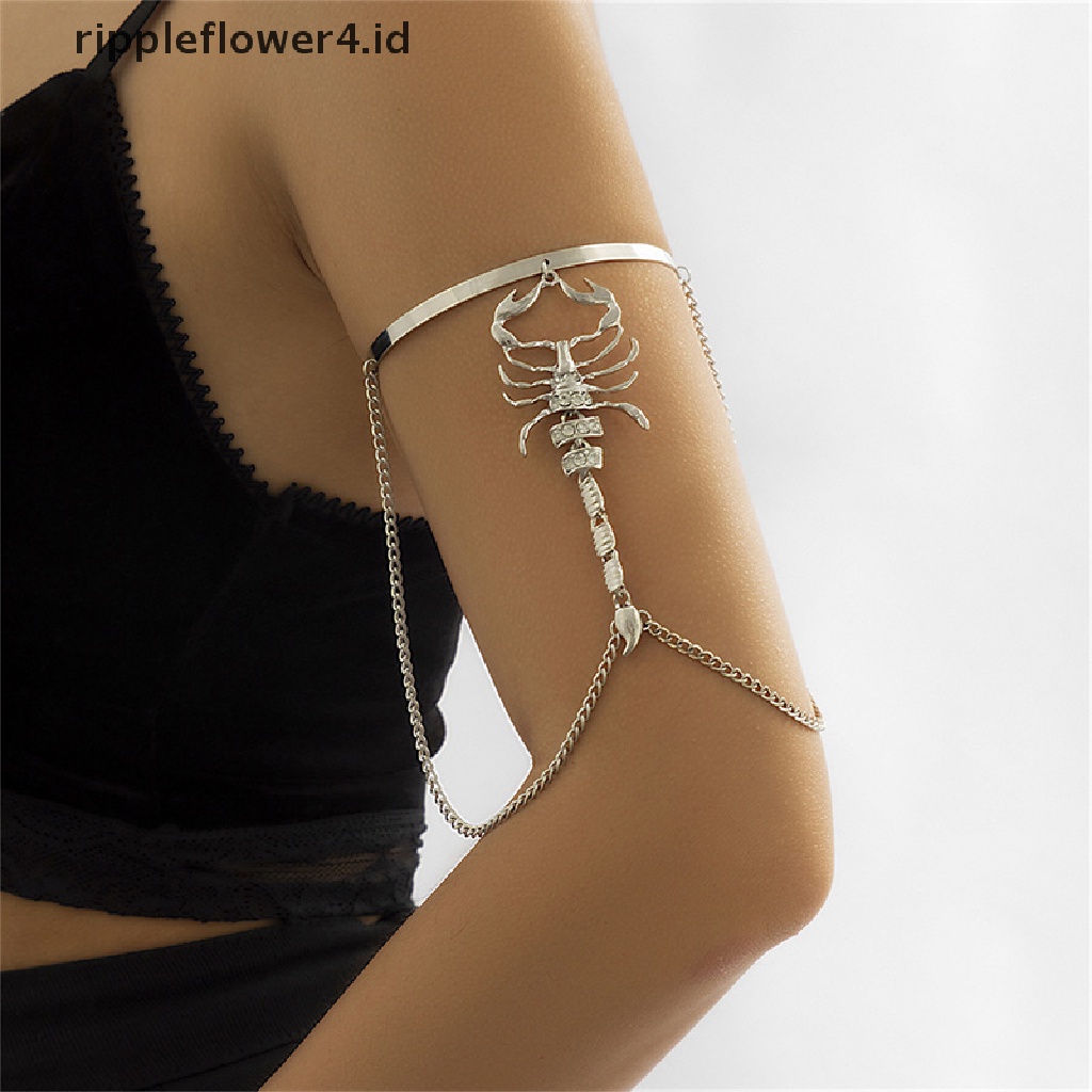 {rippleflower4.id} Punk Hip Hop Berlian Imitasi Rumbai Gelang Wanita Pria Gothic Scorpion Lengan Bangles Perhiasan~