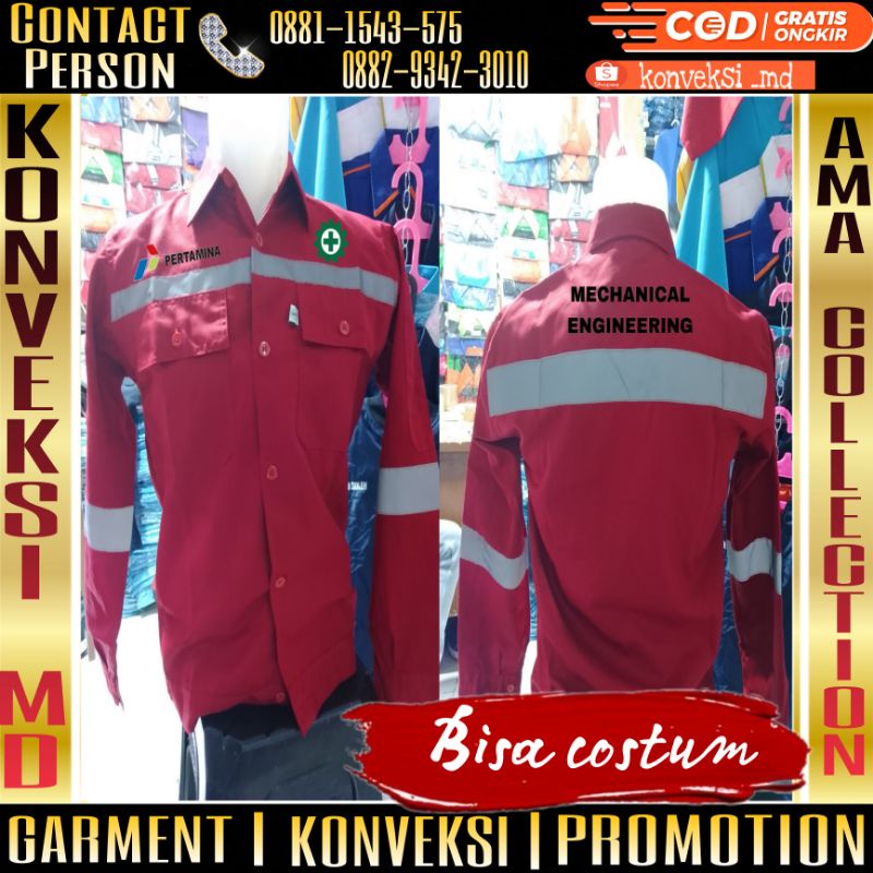 wearpack atasan pertamina/kemeja safety Pertamina/seragam safety Pertamina bordir