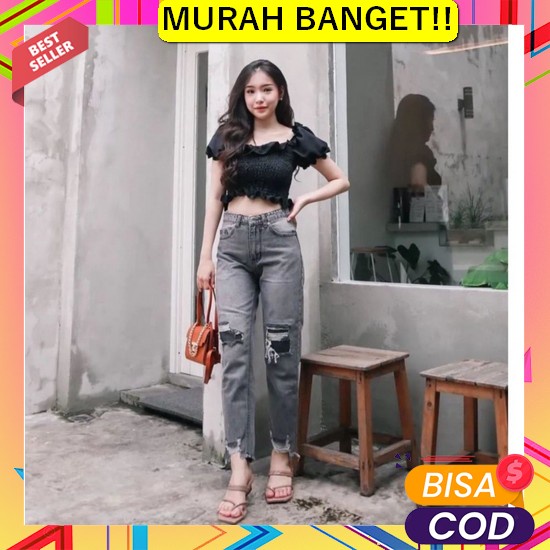 Highwaist Kulot Jeans Wanita Loose Hangover Celana Jins Wanita Panjang Fwr - Celana Boyfriend Jeans 
