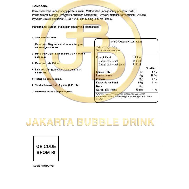 

➚Super Sale≛➚ Bubuk Minuman MANGO Powder 1 KG - JAKARTA BUBBLE DRINK Q73 ➚