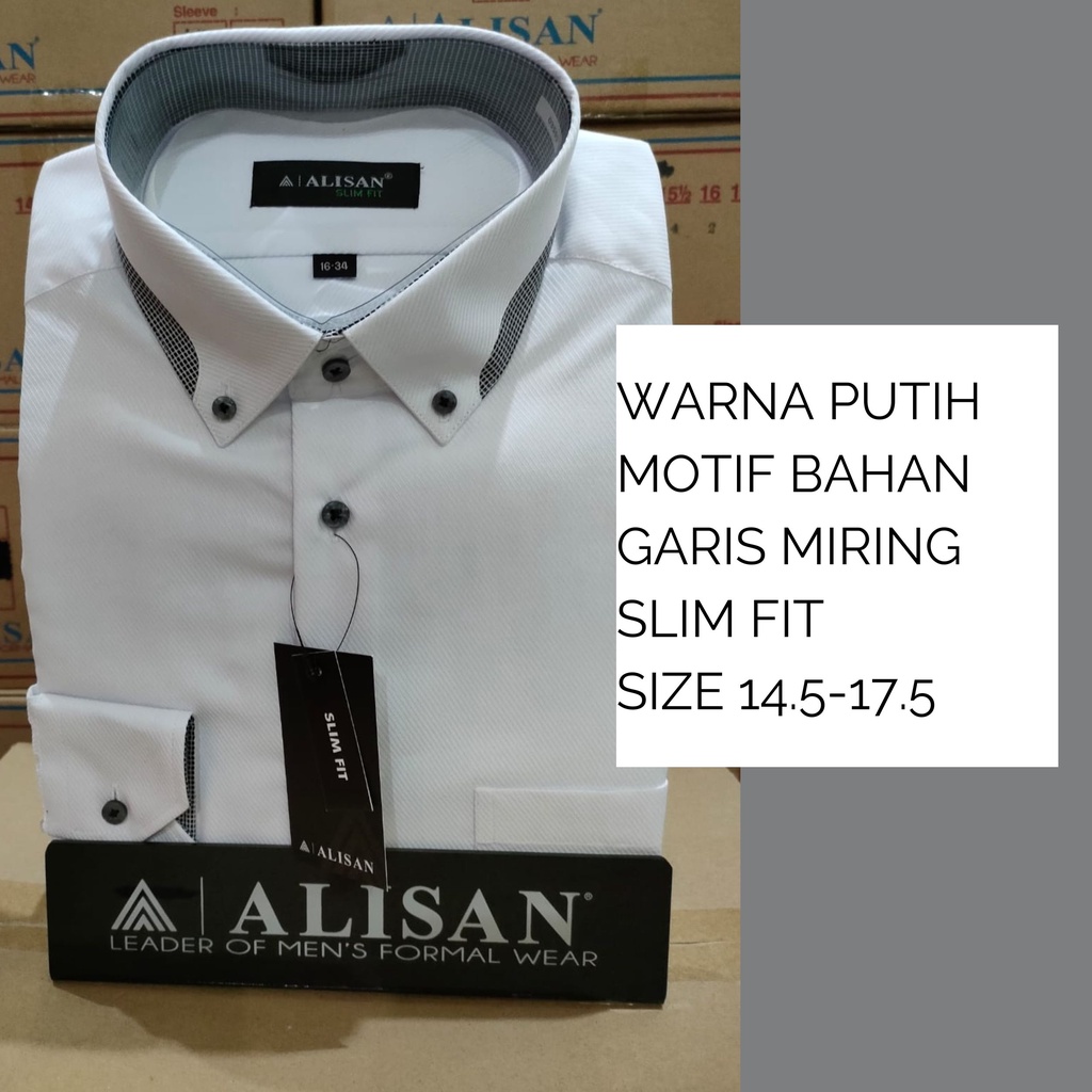 Alisan Kemeja Pria Lengan Panjang Motif Garis Miring ORIGINAL