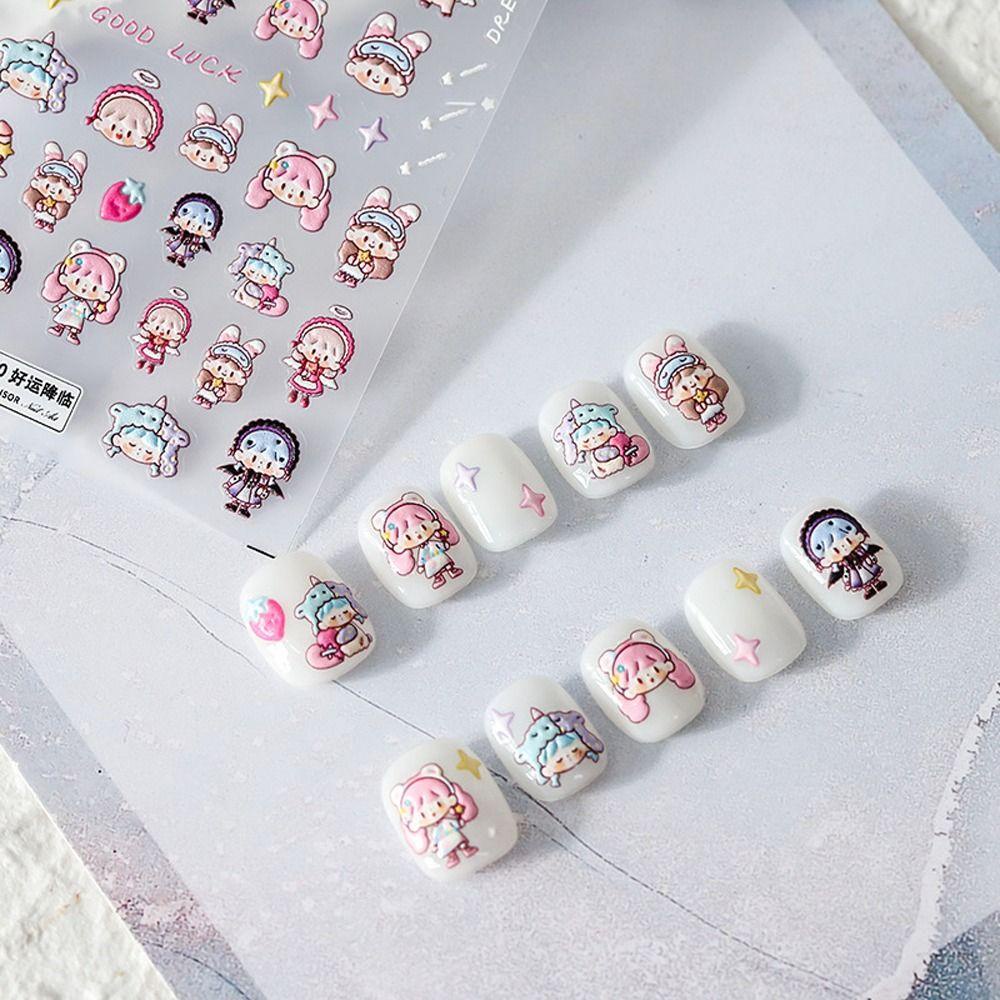 Needway   Kartun Stiker Kuku Wanita Fashion Pelangi Manikur Aksesoris Boneka Anjing Nail Art Dekorasi