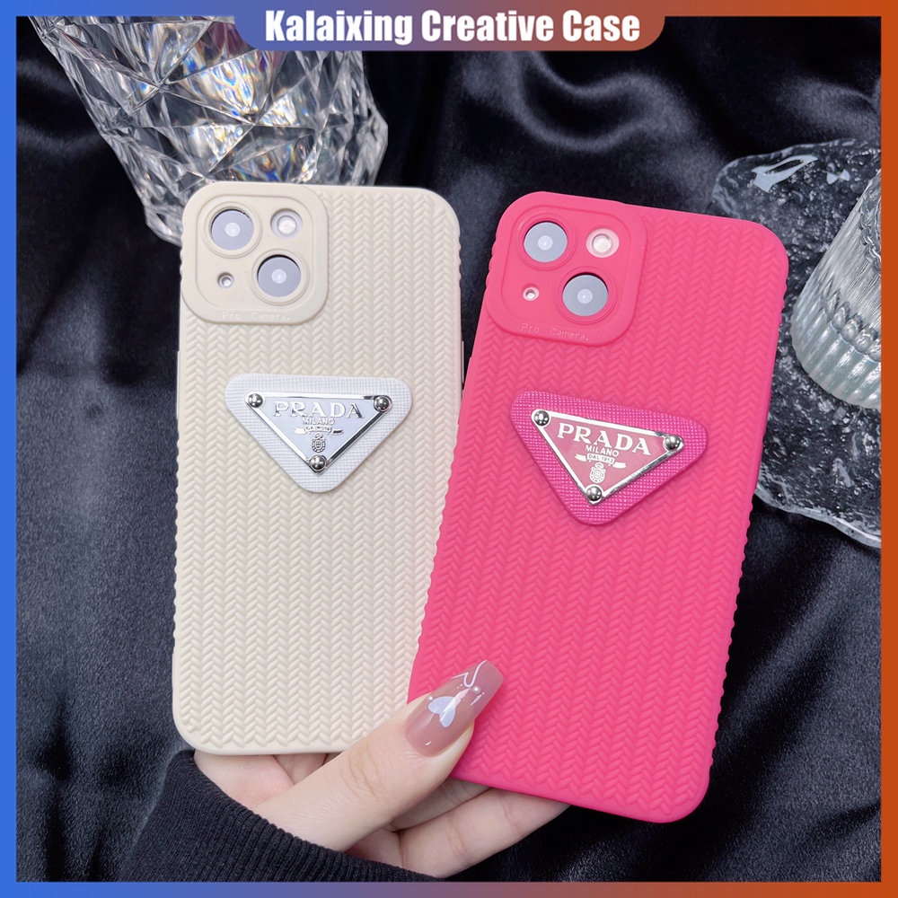 Casing Ponsel TPU Lembut Prada 3D Untuk iPhone 14 Pro Max13 12 11 ProMax Xs Max Xr X Xs 7Plus 8Plus Casing Tekstur Tenun Penutup Belakang