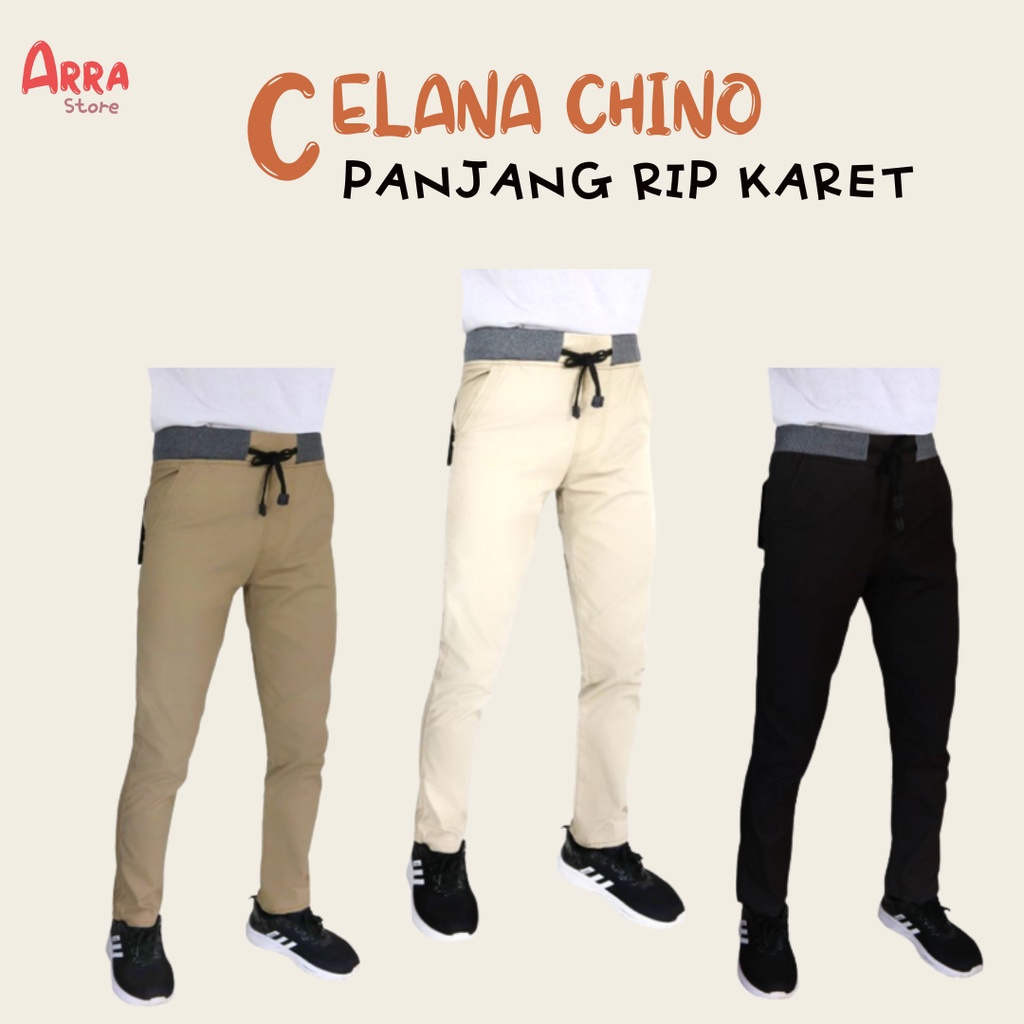 Celana Panjang Chino Pinggang Karet Reguler Fit Pria Wanita