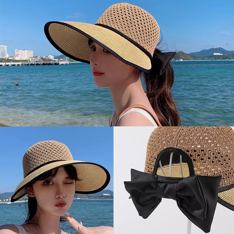 Topi Wanita/Topi Pantai Rajut Gulung Praktis Anti Uv