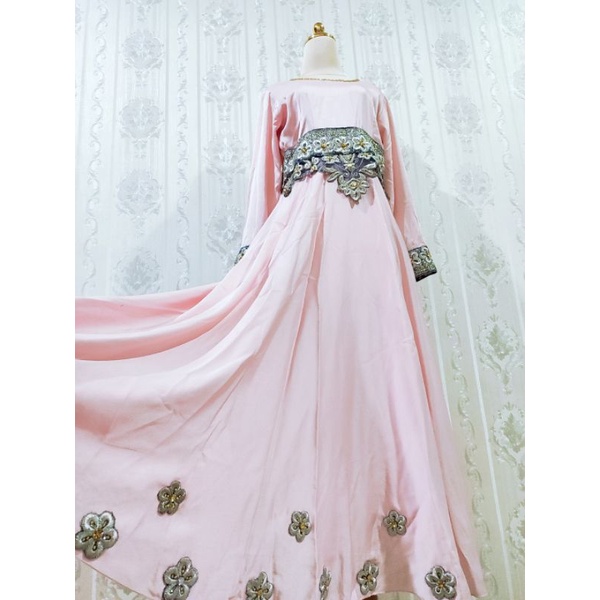 Gamis Syar'i/ Baju muslim bahan saten mix sari india sangat cantik full furing