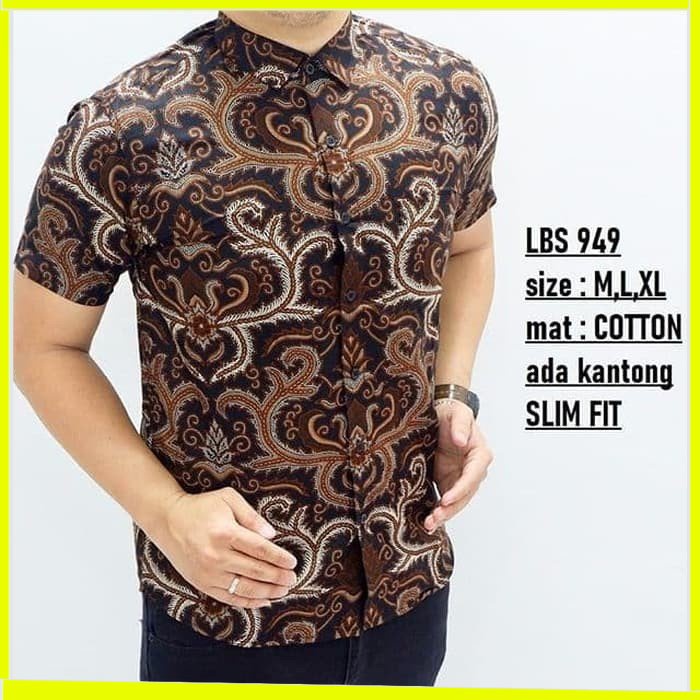 KEMEJA PRIA BATIK LENGAN PENDEK HEM BAHAN KATUN HALUS 40S LBS 949 MEWAH PREMIUM BAJU ELEGANT SIZE M L XL  SKU MS JAKARTA