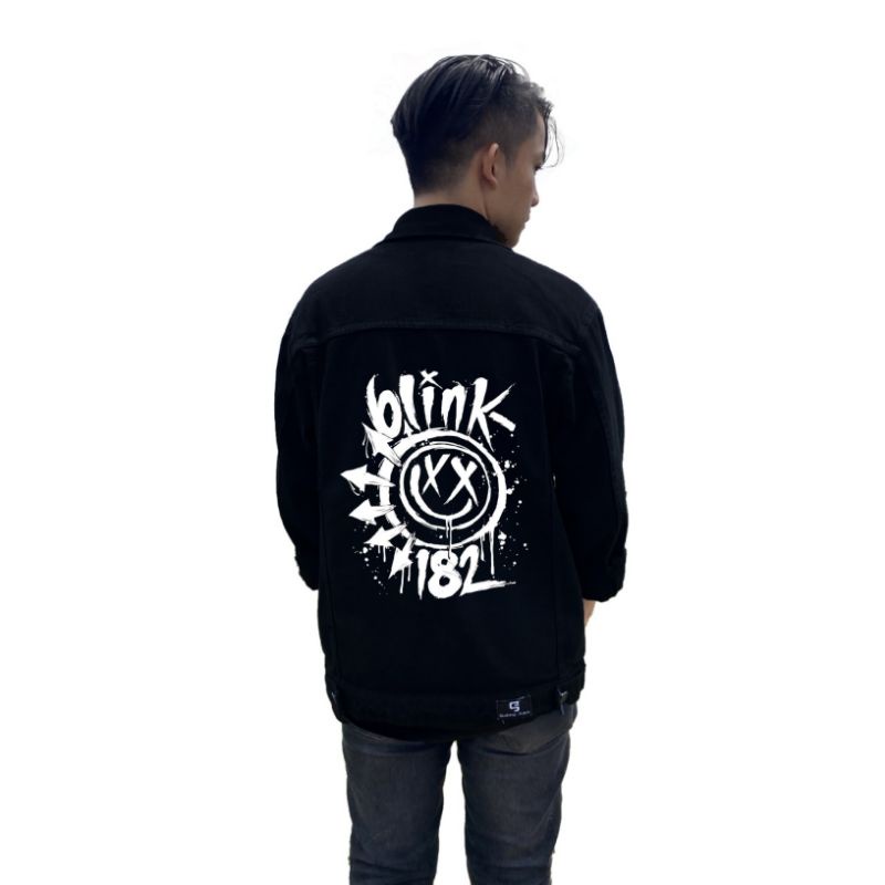 Jaket Jeans Denim Pria Oversize Terhits - Jaket Jeans Denim Sablon Blink - Premium Quality