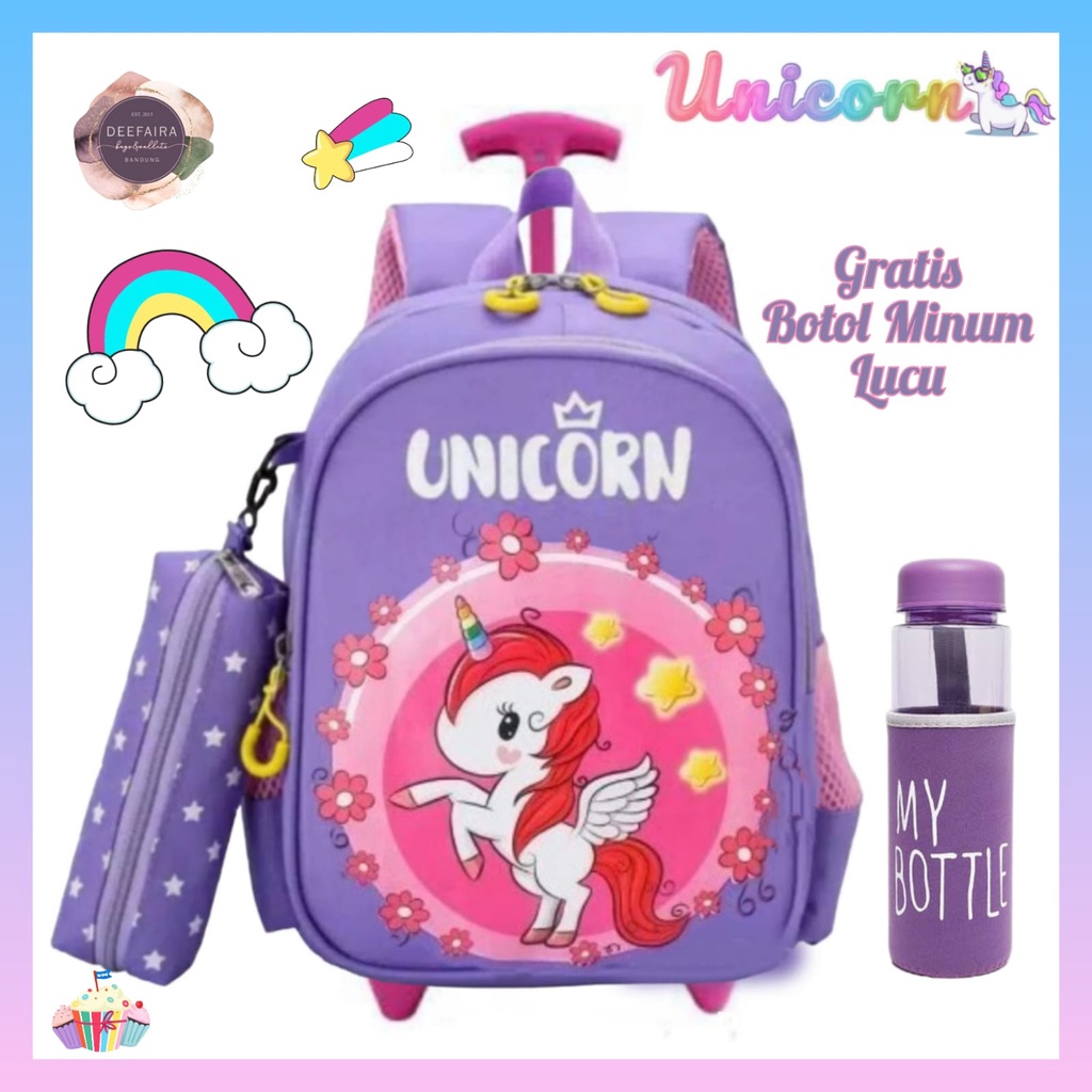 Tas Ransel Troli Anak Perempuan Unqrn 2 In 1 Khusus Untuk Sekolah Anak Tk &amp; SD