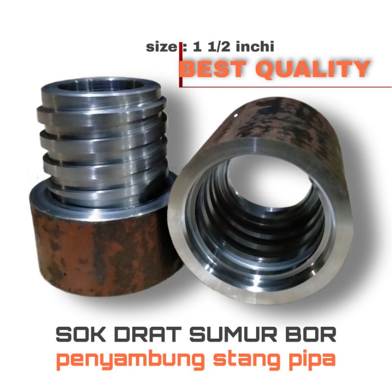 sok drat 1 1/2 inchi - socket pipa bor sumur - shock drat penyambung pipa - sok drat luar dalam
