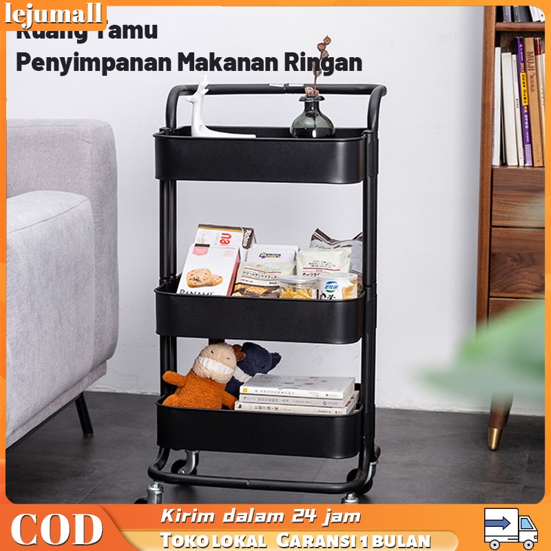 Rak Troli Dengan Roda 3 Susun Serbaguna Rak Dapur dengan Keranja Stainless Rak Buku Portable / Rak Bumbu Dapur / Rak Sudut Tempat Penyimpanan / Penyimpanan Bayi/Trolley Mengentalkan