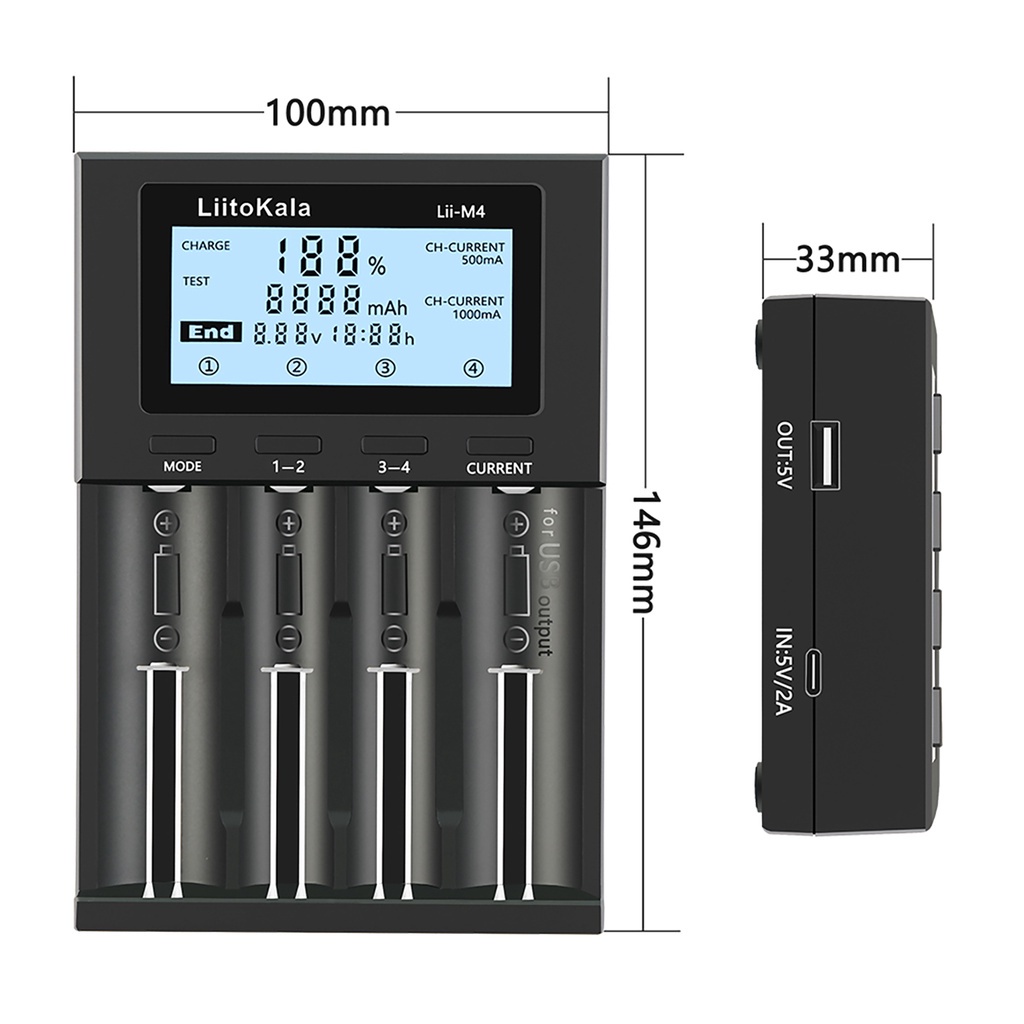 LIITOKALA LII-M4 4 Slot 2261h Charger Baterai Dengan Layar LCD Untuk 18650 26650 14500 AA AAA Lithium NiMH OKK