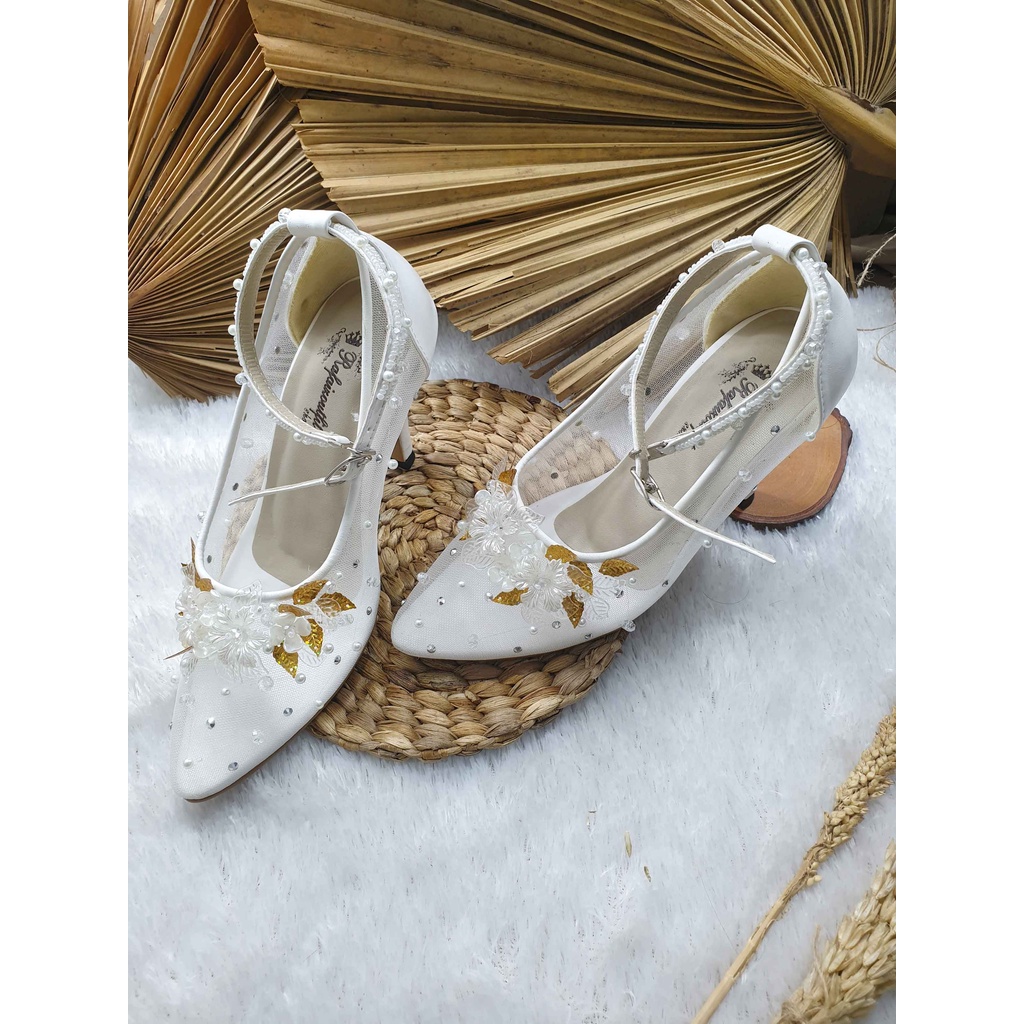 Sepatu wedding cantik Ayyara putih cantik 9 cm
