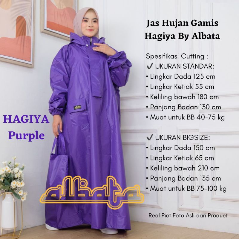Jas Hujan Gamis Wanita Muslimah Albata Hagiya Purple Waterproof