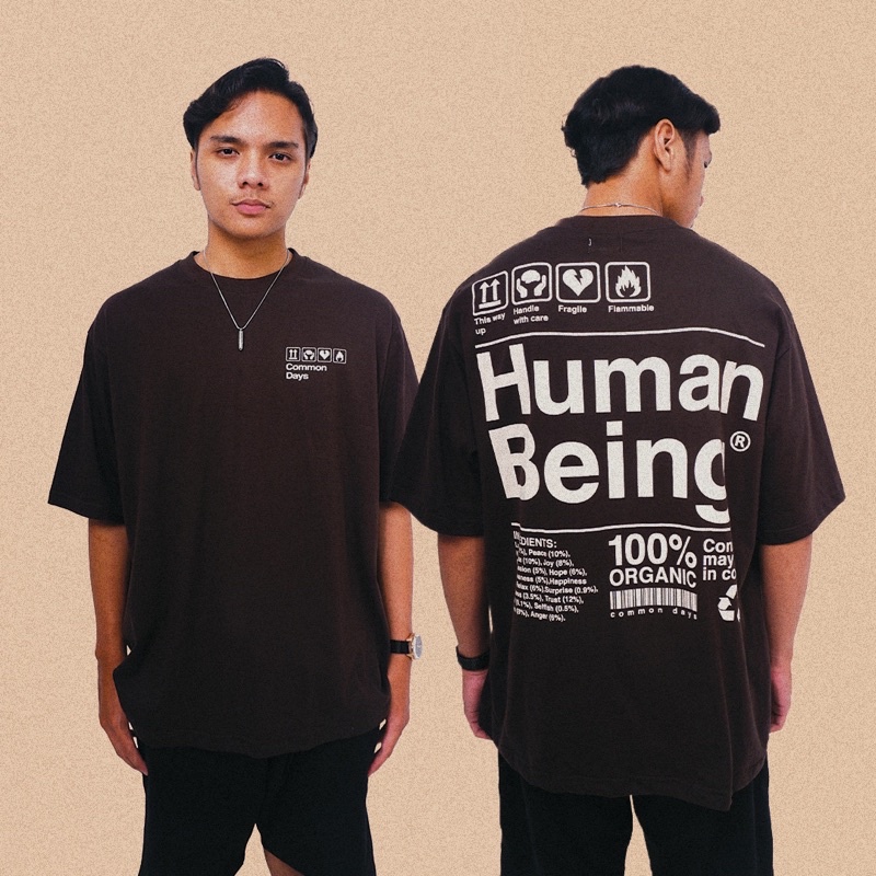 common days | Oversized Unisex T-shirt HUMAN BEING / Kaos Oversize / Tee / coklat / Brown / Smiley / Cewek Cowok Wanita Pria / Cotton Combed 24s / Premium / adlv / peanut stain / nomad studio / quote / insurgent / thanksinsomnia