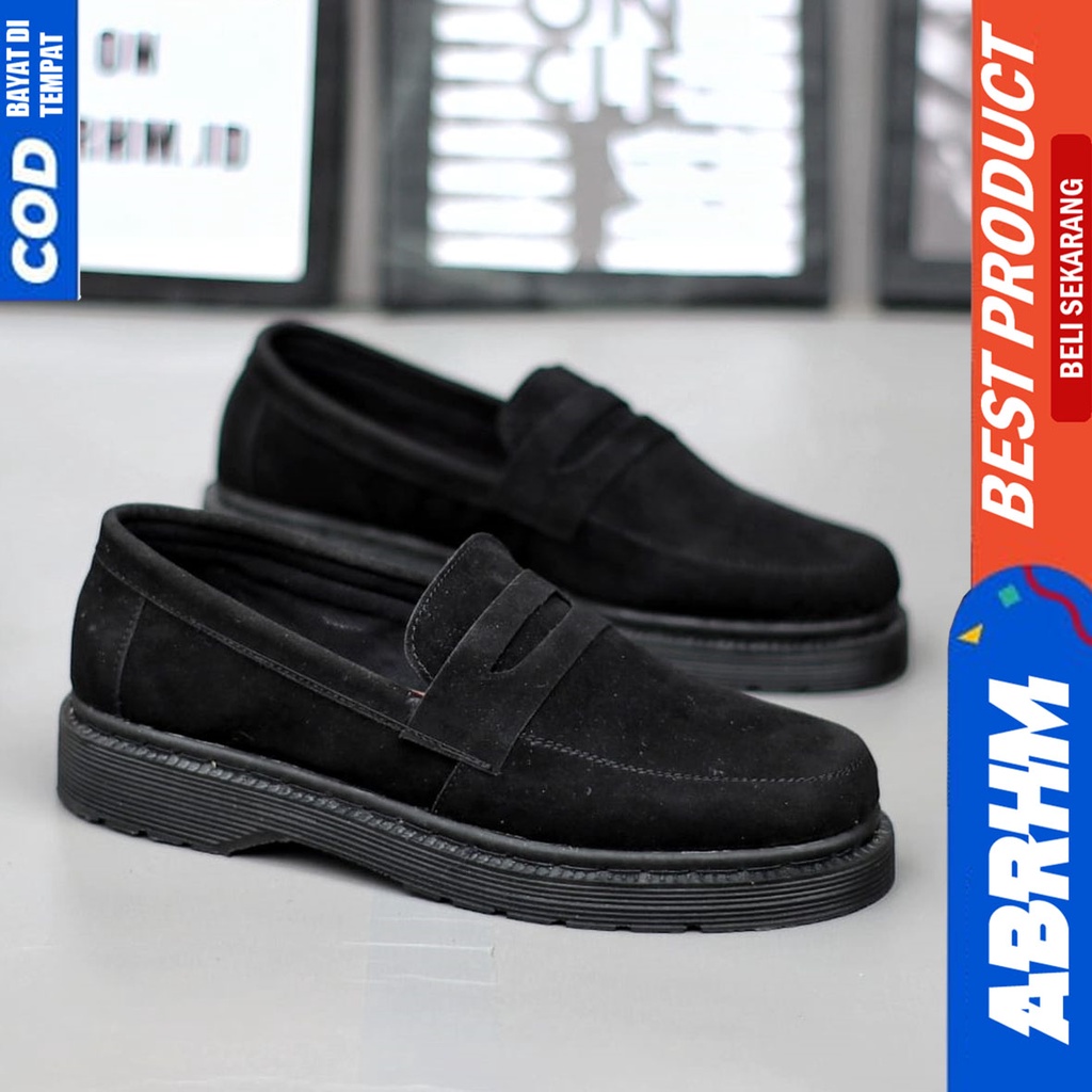 Sepatu Docmart Low Boots Pantofel Kerja Formal Pria Hitam Abrhm Bernad