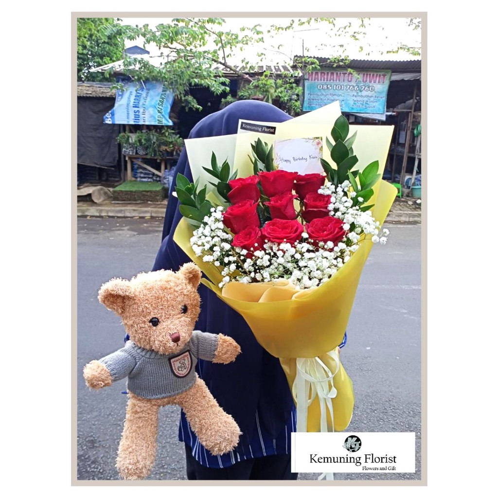 

set kado ulang tahun/ set gift/ buket bunga asli/ paket bunga malang