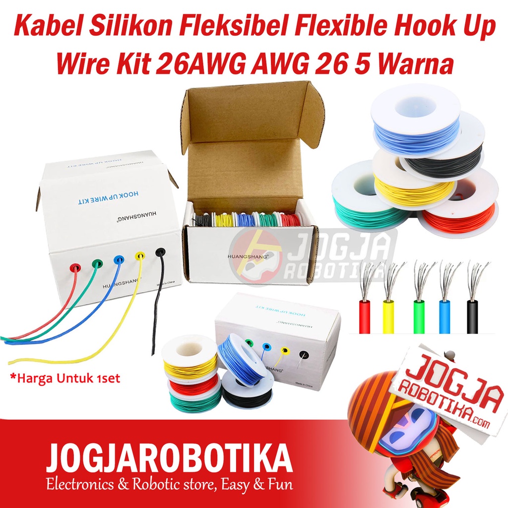 Kabel Silikon Fleksibel Flexible Hook Up Wire Kit 26AWG AWG 26 5 Warna