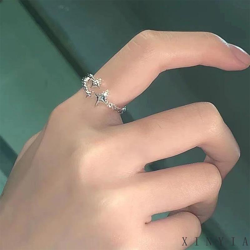 【Bayar di tempat】Cincin Bintang Desain Perempuan Cincin Asterisme Bukaan Dapat Disesuaikan Gaya Keren