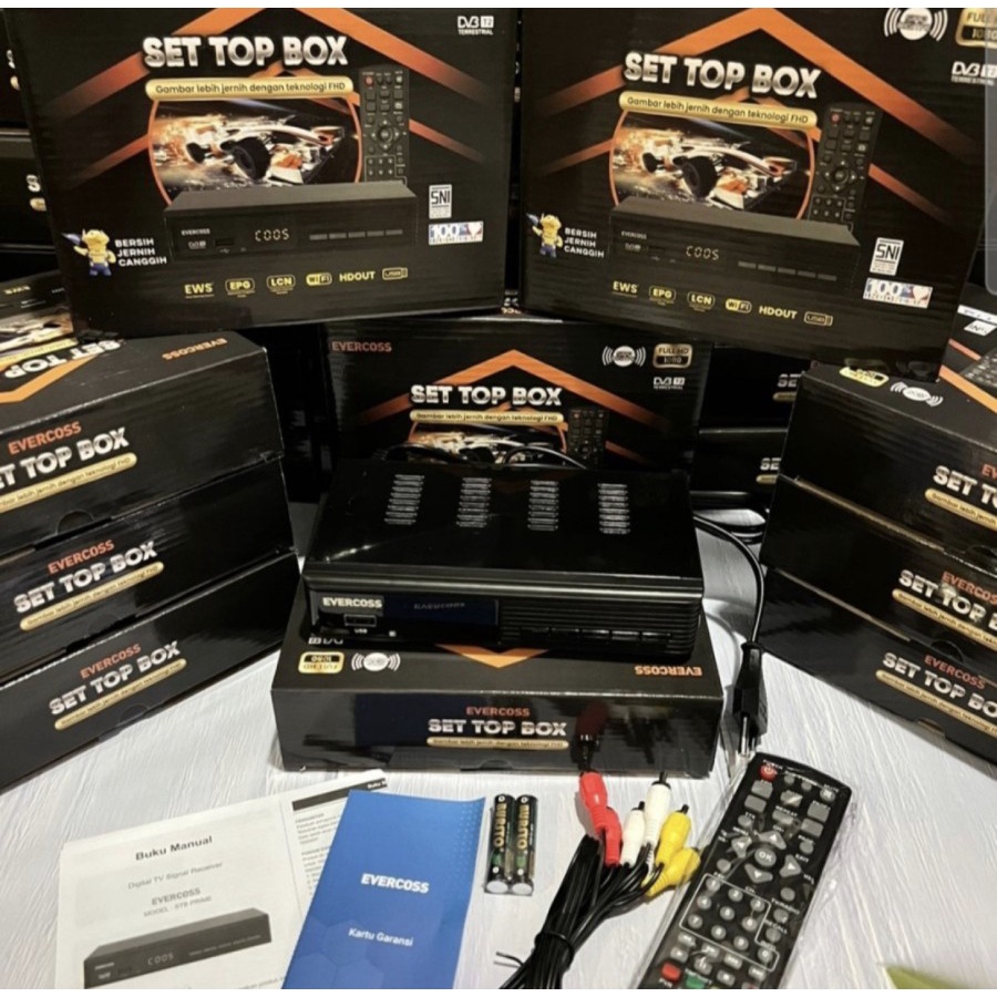 Evercoss Prime Dus Hitam Set Top Box DVB T2 Receiver TV STB Digital Full HD