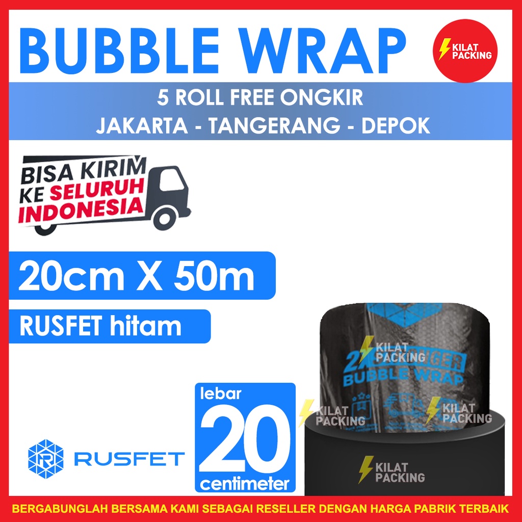 

Bubble Wrap Rusfet Hitam 20CM X 50M Tebal Plastik Bubblewrap Roll